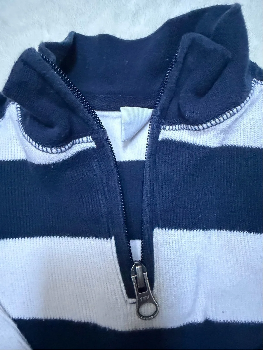 Old Navy Boy’s Navy and White Striped Half-Zip Sweater